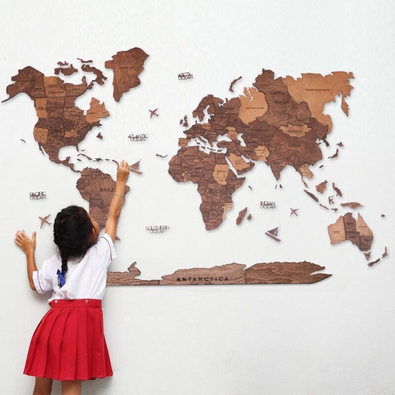 Discover Our Handmade 3D Wood World Map for Travel Fans