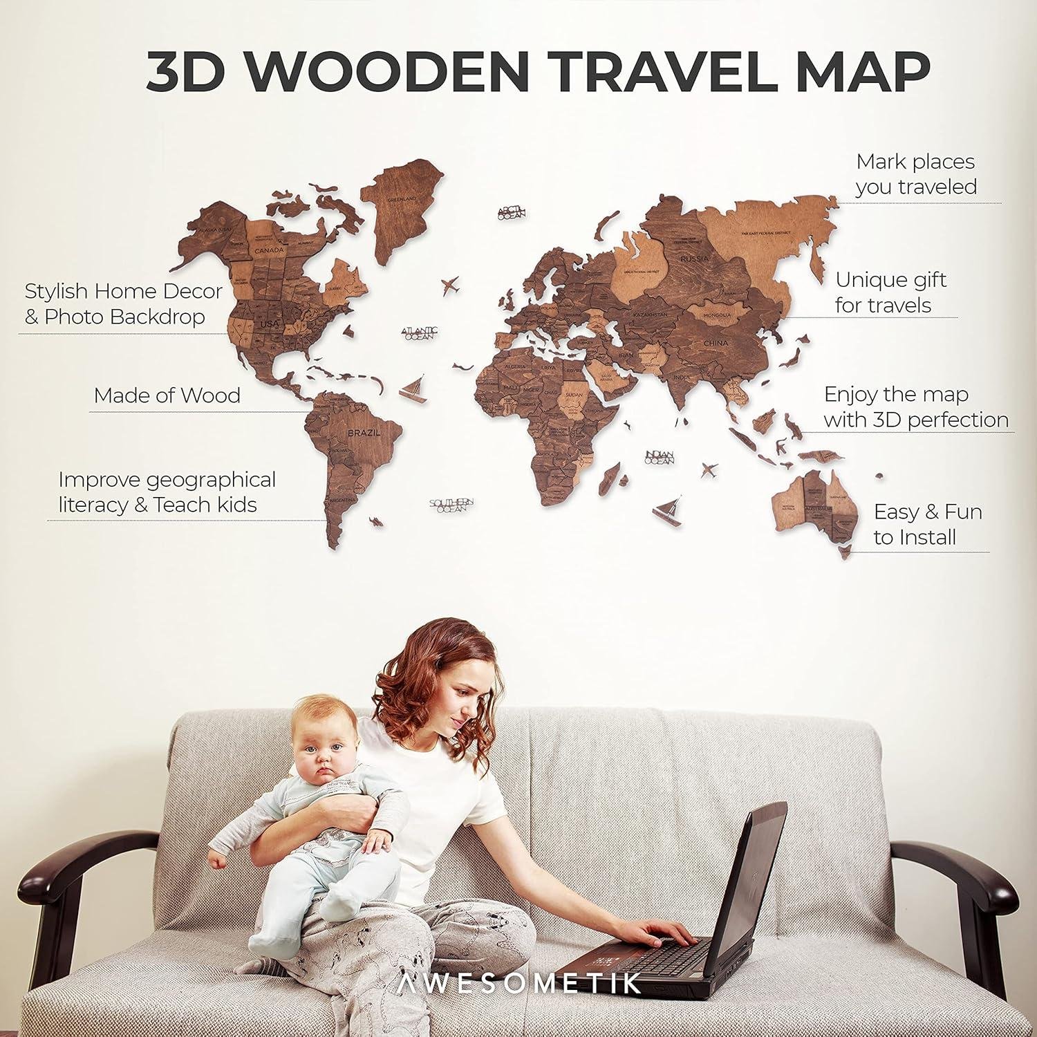 Discover Our Handmade 3D Wood World Map for Travel Fans