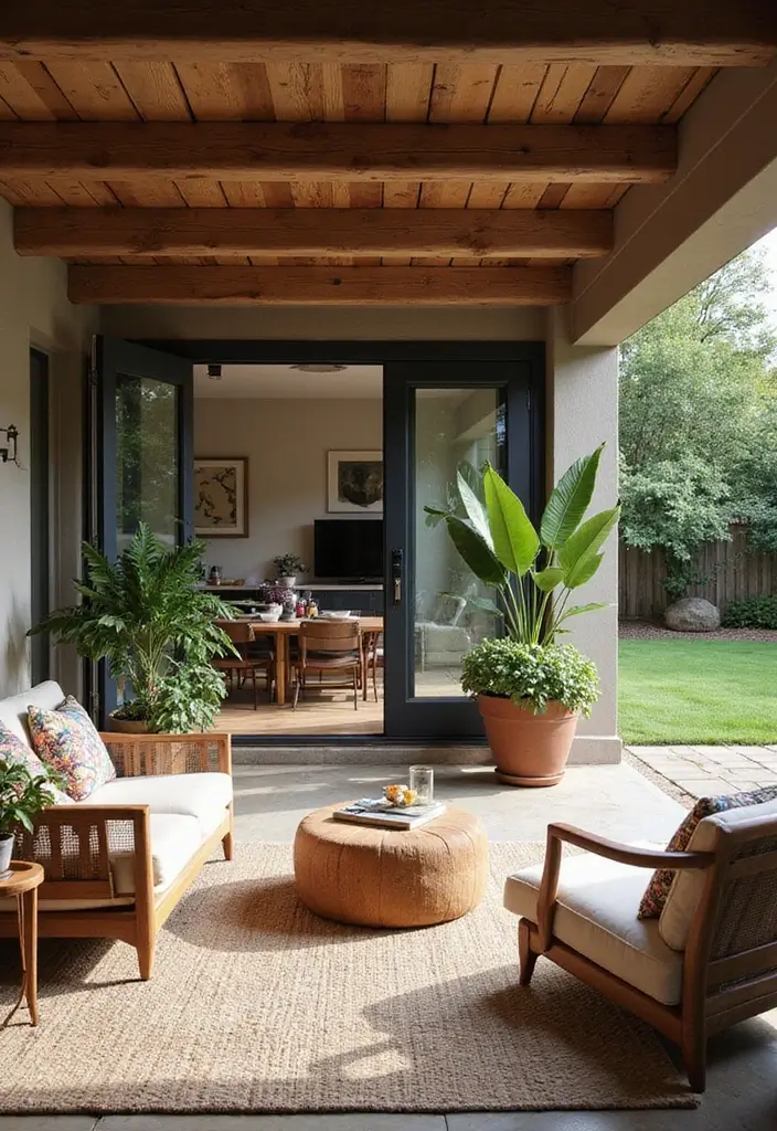 10 Bohemian Living Room Styles That Will Make You Feel Like You're on Vacation! - 10. Cozy Outdoor-Living Blend