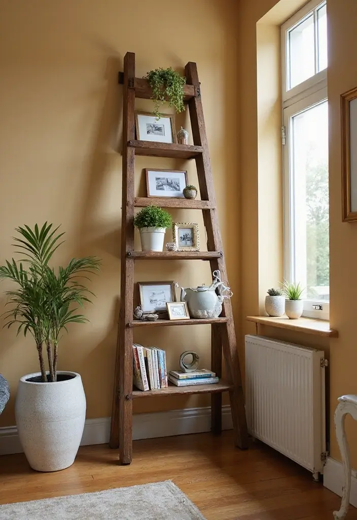 10 Mind-Blowing DIY Home Organization Hacks You Never Knew Existed! - 5. Ladder Shelving for a Rustic Touch