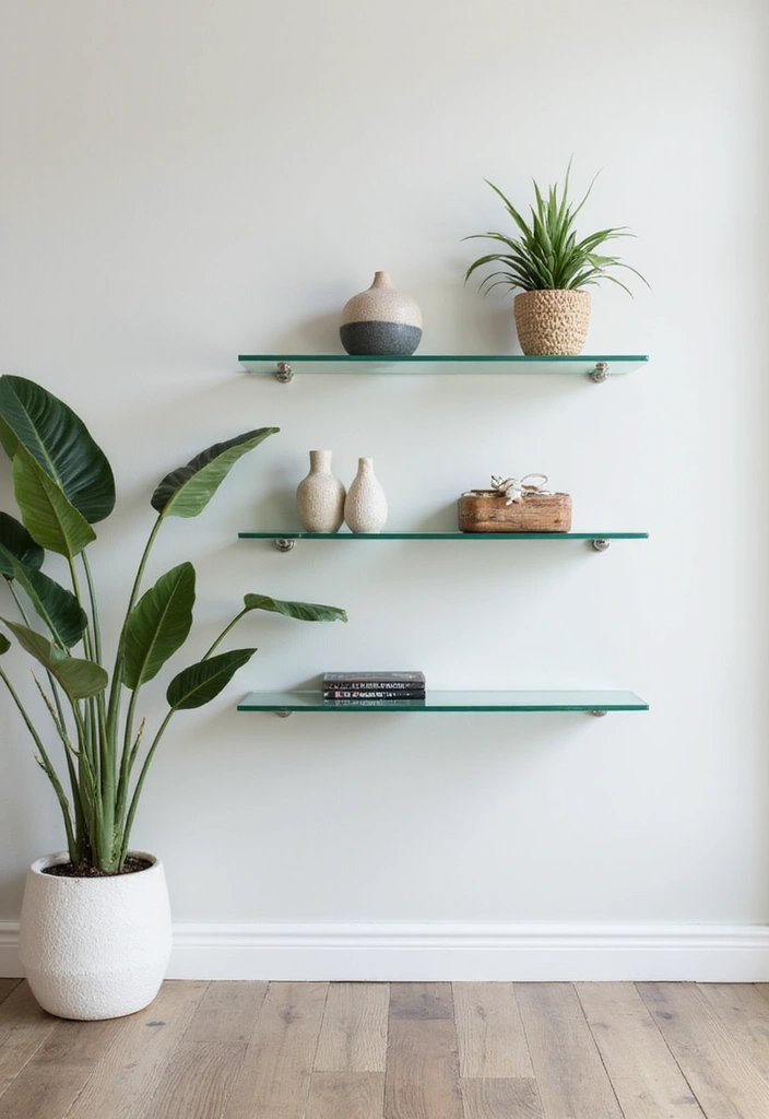 15 Stunning Floating Shelves Ideas That Will Transform Your Walls Instantly! - 2. Minimalist Glass Shelves