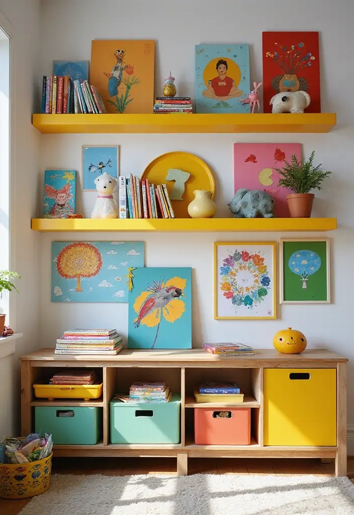 15 Stunning Floating Shelves Ideas That Will Transform Your Walls Instantly! - 3. Bold Painted Floating Shelves