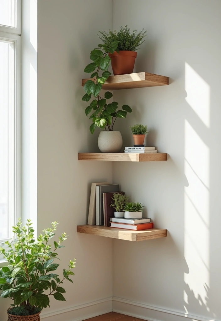 15 Stunning Floating Shelves Ideas That Will Transform Your Walls Instantly! - 5. Floating Corner Shelves