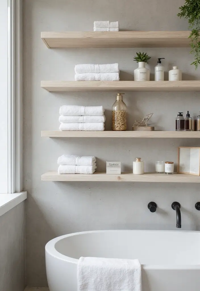 15 Stunning Floating Shelves Ideas That Will Transform Your Walls Instantly! - 6. Stylish Floating Bathroom Shelves