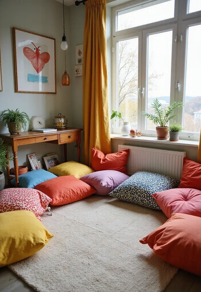 18 Cozy Reading Nook Ideas You’ll Want to Dive Into (Number 5 Will Steal Your Heart!) - 12. Floor Cushion Paradise