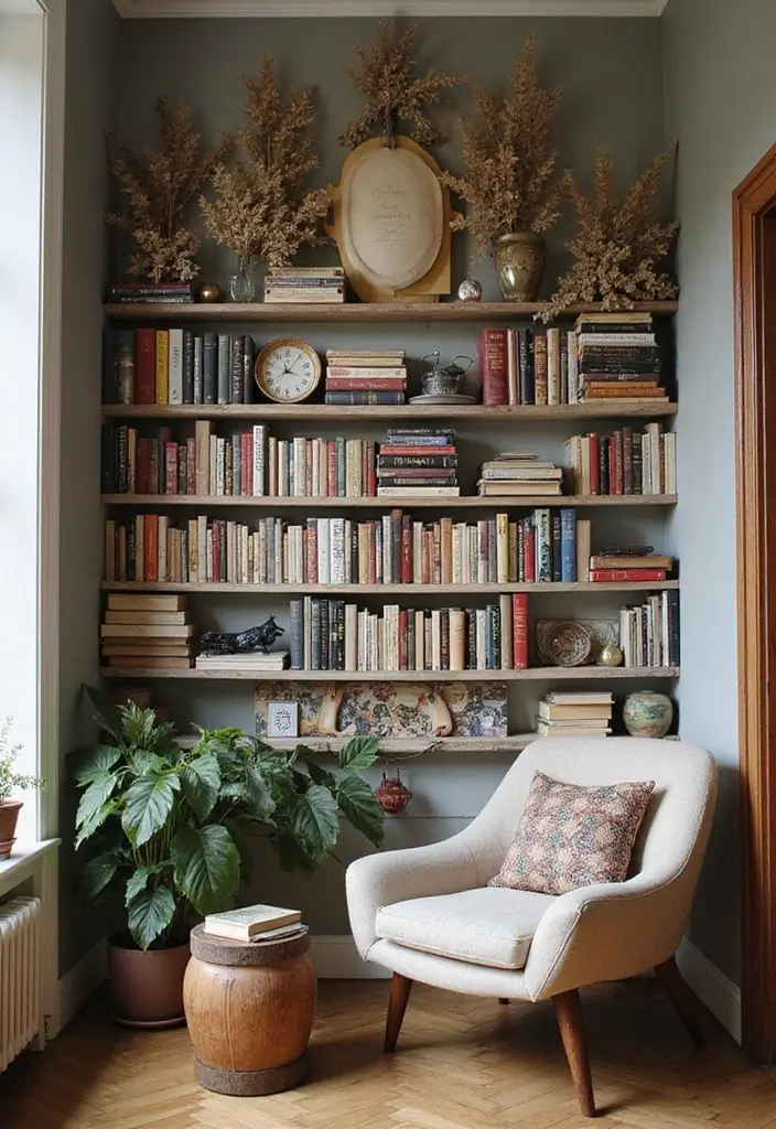 18 Cozy Reading Nook Ideas You’ll Want to Dive Into (Number 5 Will Steal Your Heart!) - 15. Artistic Wall of Books