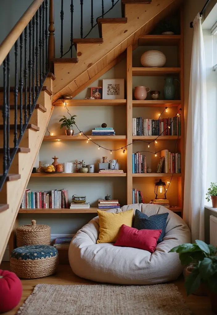 18 Cozy Reading Nook Ideas You’ll Want to Dive Into (Number 5 Will Steal Your Heart!) - 3. Under the Stairs Hideaway