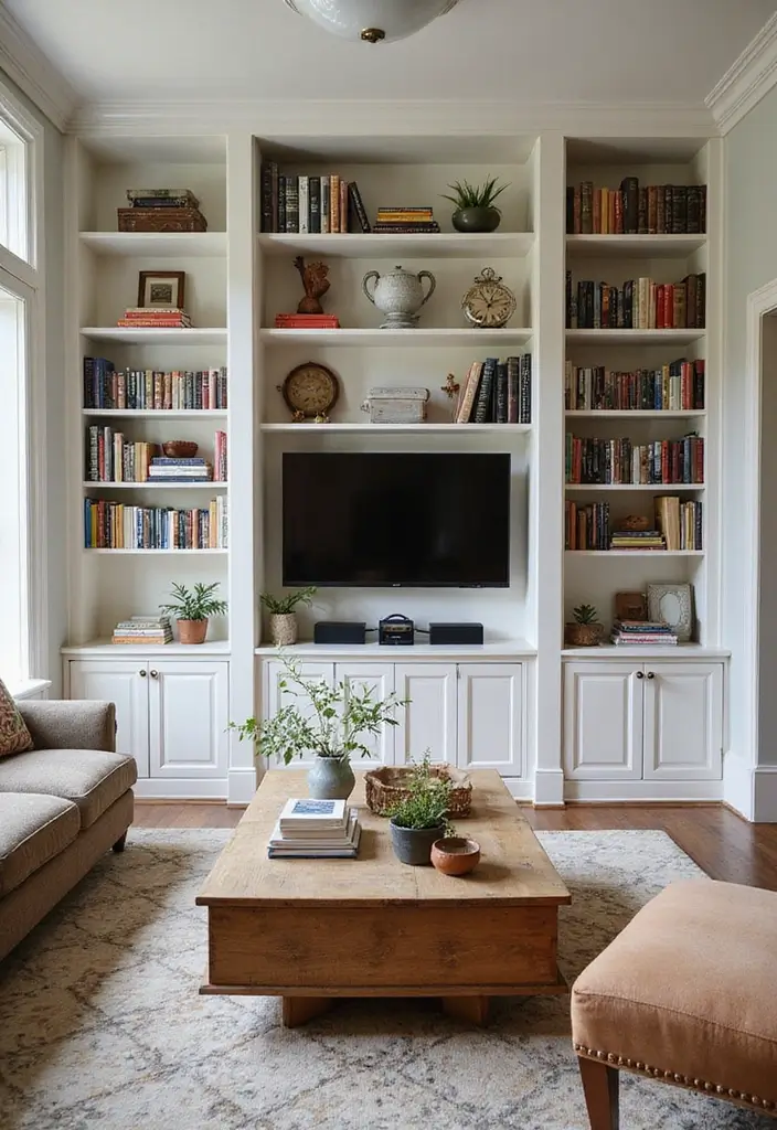 20 Cozy Living Room Ideas That'll Make You Want to Curl Up with a Book (Don't Miss #15!) - 14. Incorporate Built-In Shelves