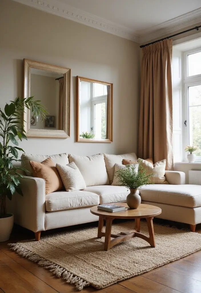 20 Cozy Living Room Ideas That'll Make You Want to Curl Up with a Book (Don't Miss #15!) - 16. Use Mirrors to Enhance Space
