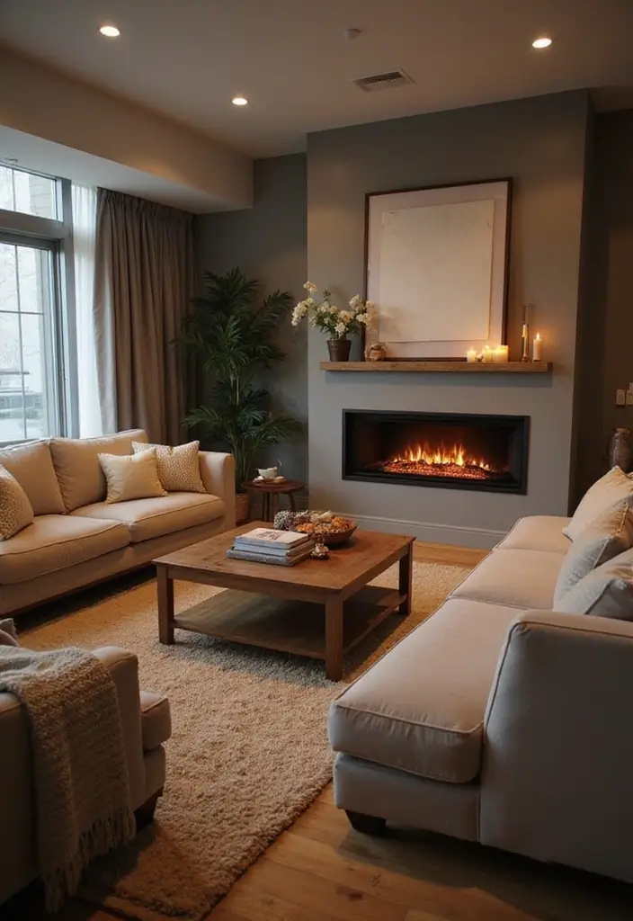 20 Cozy Living Room Ideas That'll Make You Want to Curl Up with a Book (Don't Miss #15!) - 4. Add a Fireplace (Real or Faux)