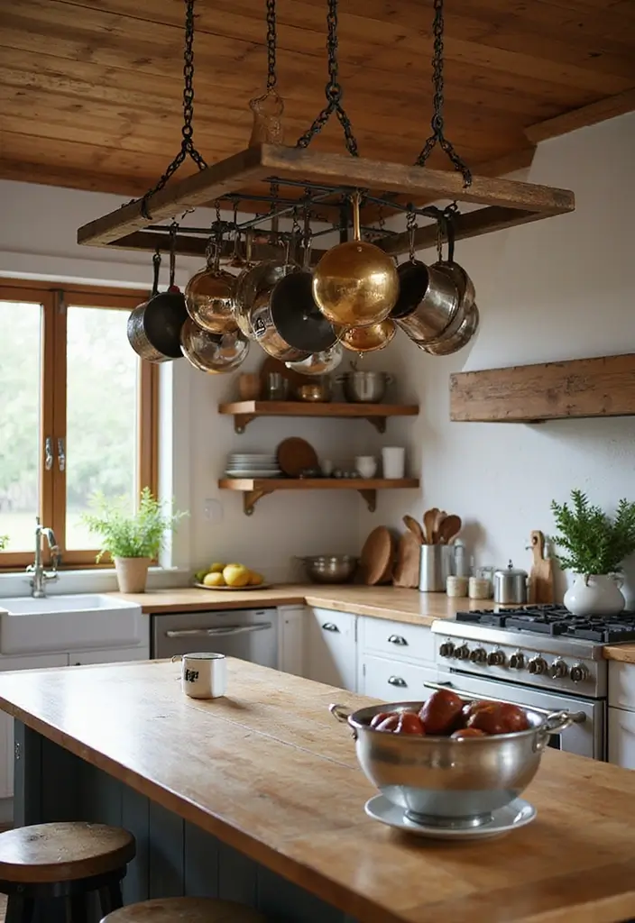 21 Farmhouse Kitchen Decor Ideas That'll Transform Your Space into a Cozy Haven! - 18. Pot Racks