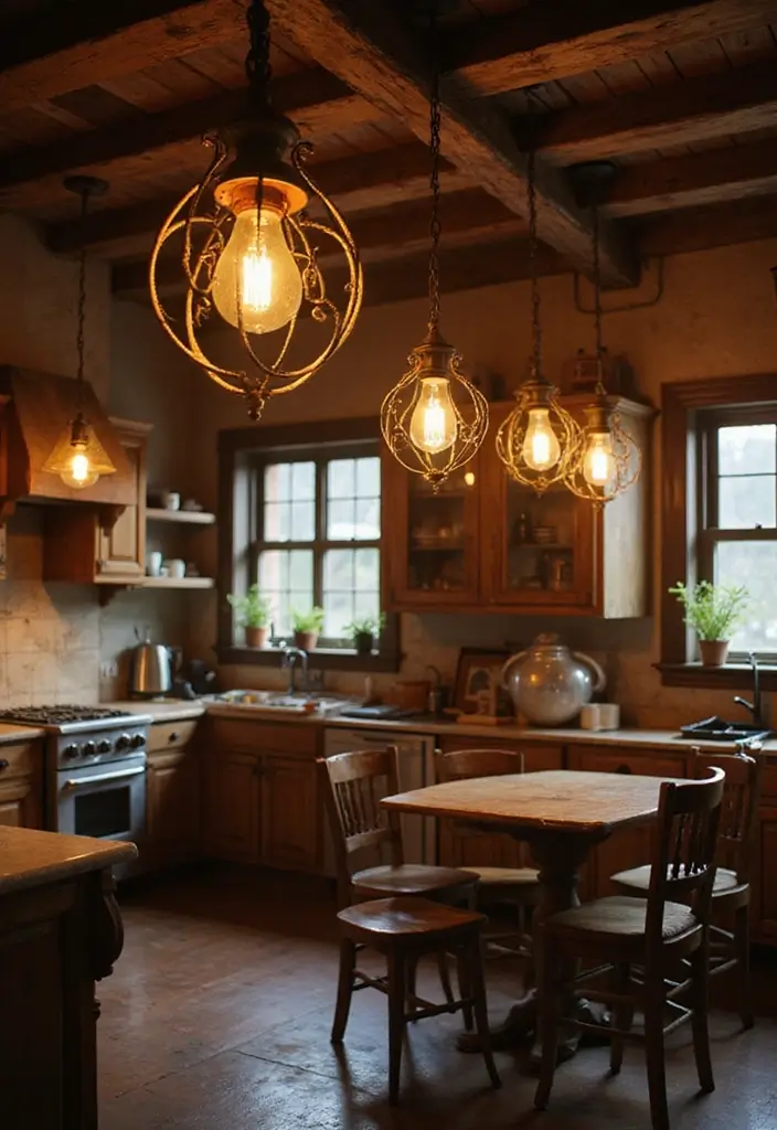 21 Farmhouse Kitchen Decor Ideas That'll Transform Your Space into a Cozy Haven! - 3. Rustic Lighting Fixtures