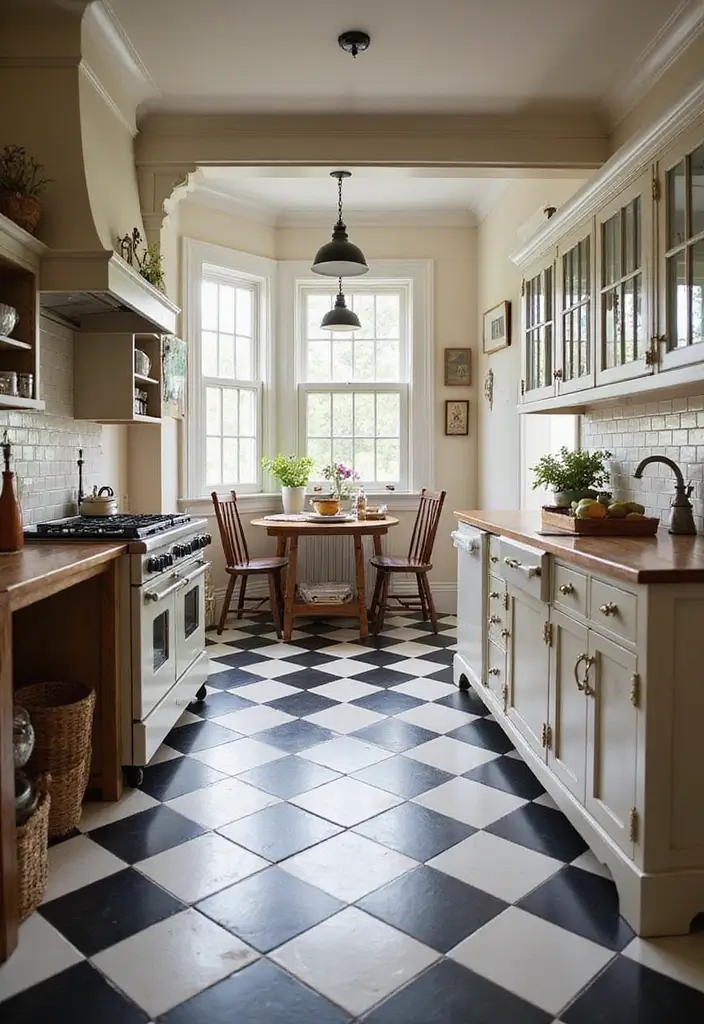 21 Farmhouse Kitchen Decor Ideas That'll Transform Your Space into a Cozy Haven! - 8. Classic Checkerboard Floor