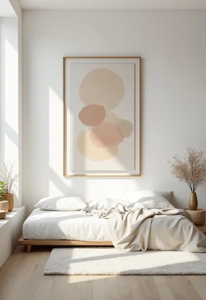 21 Minimalist Bedroom Ideas to Create Your Own Zen Sanctuary (You'll Want to Stay Forever!) - 10. Minimal Artwork