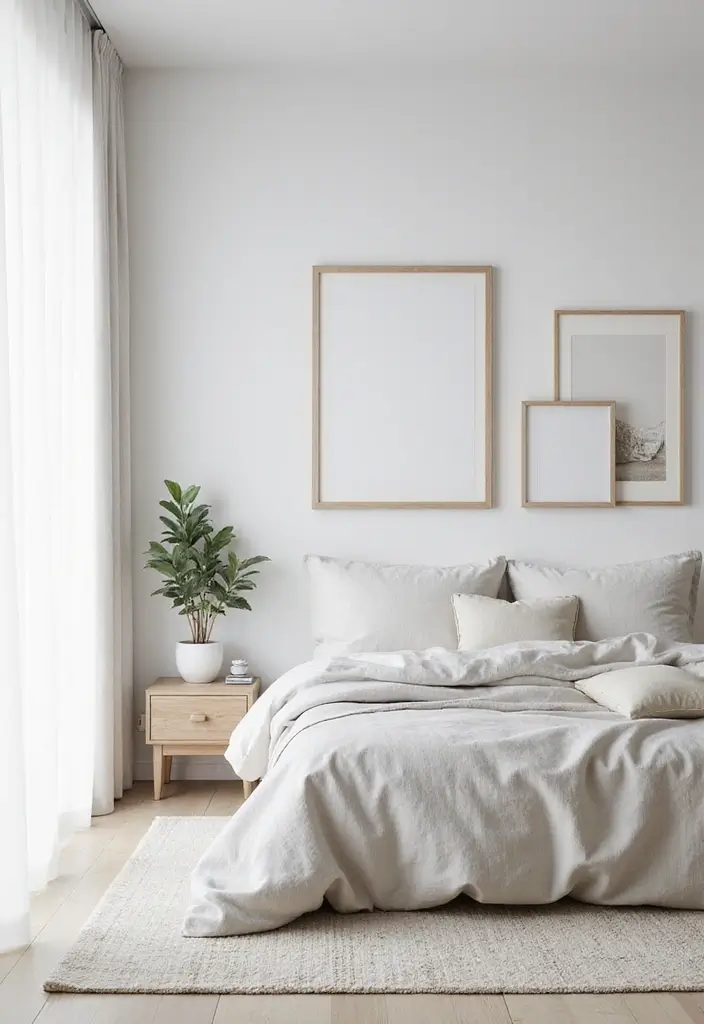 21 Minimalist Bedroom Ideas to Create Your Own Zen Sanctuary (You'll Want to Stay Forever!) - 19. Simple Wall Decor