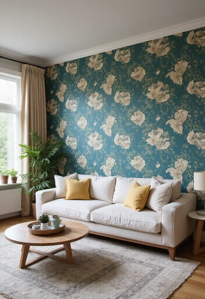 25 Living Room Ideas That Will Make You Want to Curl Up with a Book (#17 Is Pure Magic!) - 11. Bold Wallpaper
