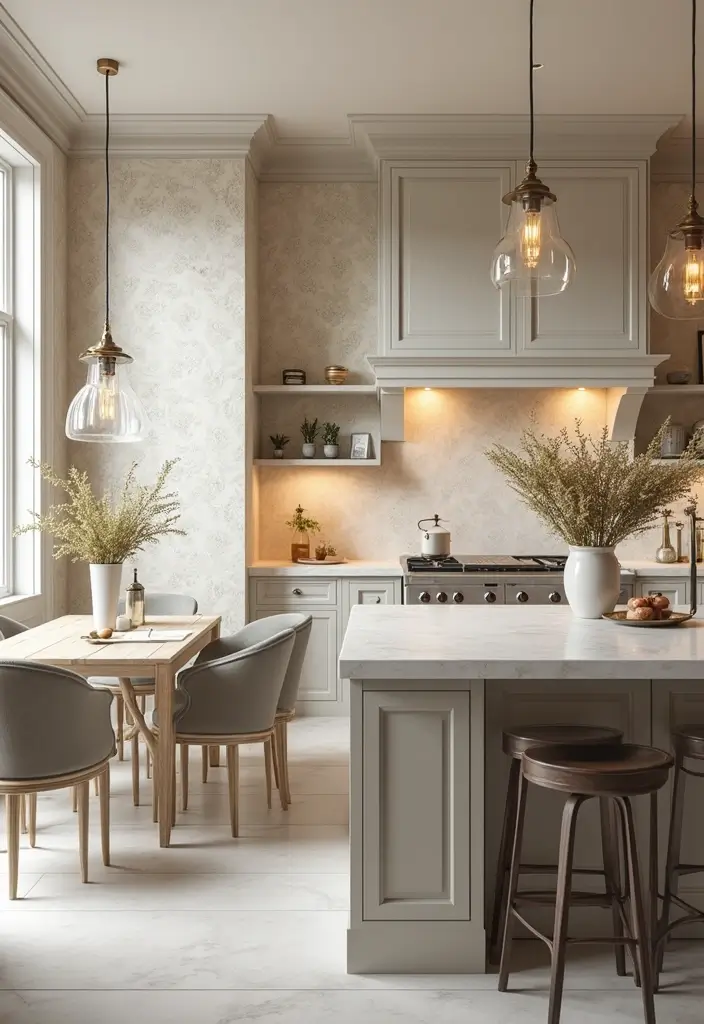 21 Stunning Kitchen Wallpaper Ideas That'll Transform Your Space (Wait Until You See #10!) - 8. Elegant Damask: Subtle Sophistication