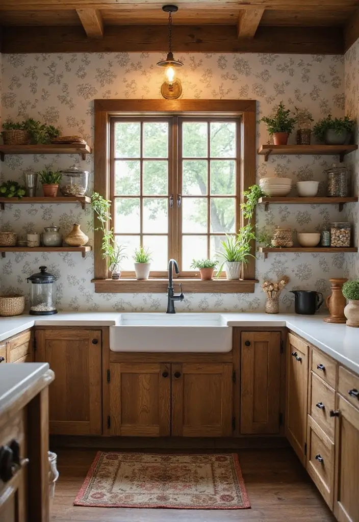 21 Stunning Kitchen Wallpaper Ideas That'll Transform Your Space (Wait Until You See #10!) - 9. Rustic Farmhouse: Cozy Vibes