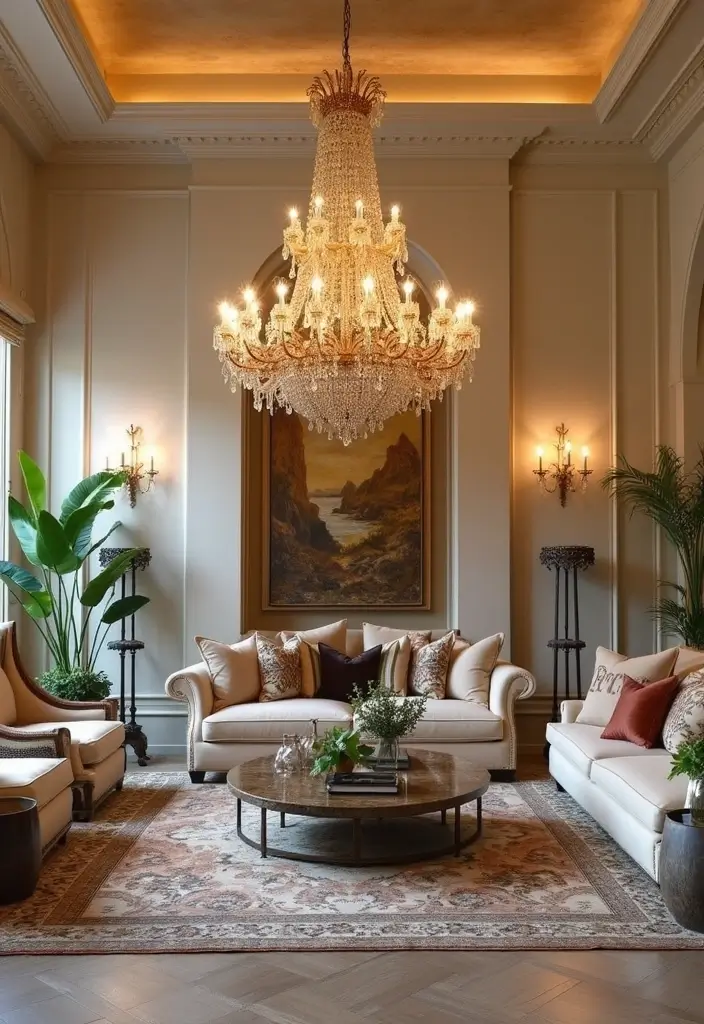 25 Mediterranean Living Room Decor Ideas That'll Make You Feel Like You're on Vacation! - 24. Elegant Chandeliers