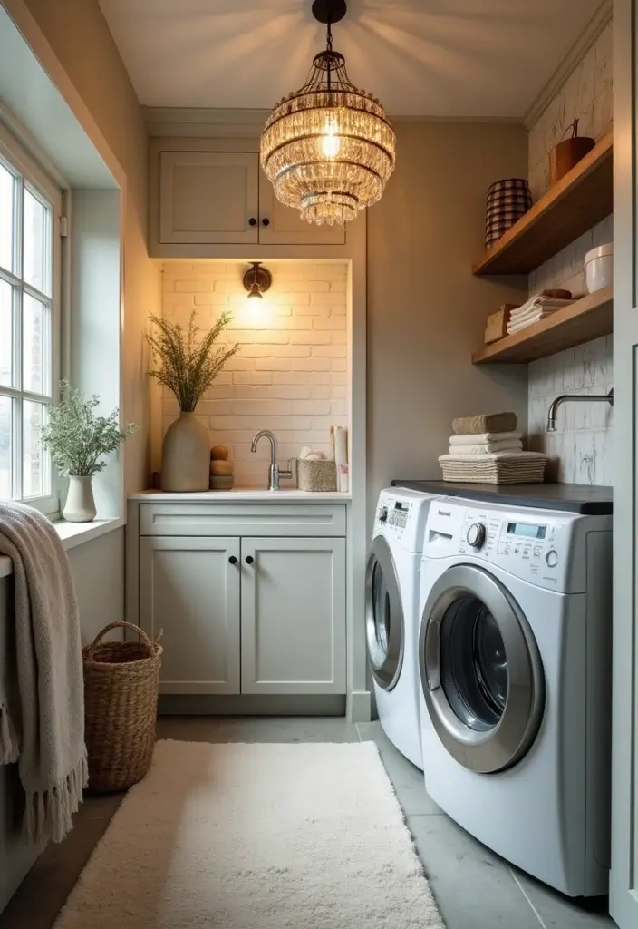14 Stylish Laundry Room Decor Ideas That Make Doing Laundry Feel Like a Spa Day (Check Out #6!) - 12. Unique Lighting Fixtures