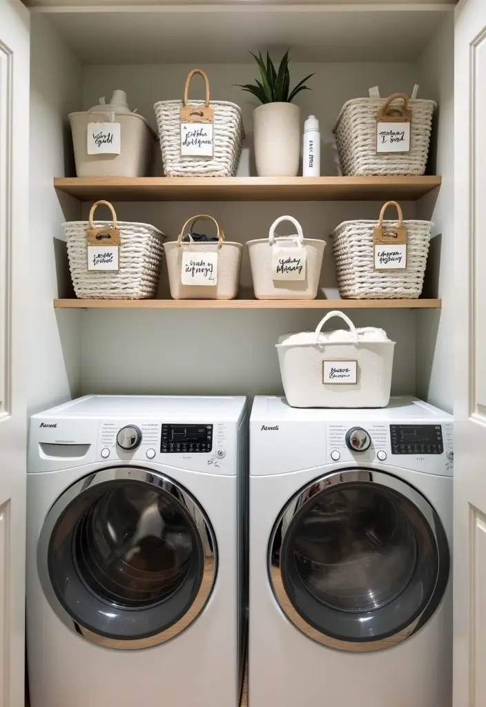 14 Stylish Laundry Room Decor Ideas That Make Doing Laundry Feel Like a Spa Day (Check Out #6!) - 5. Stylish Storage Solutions