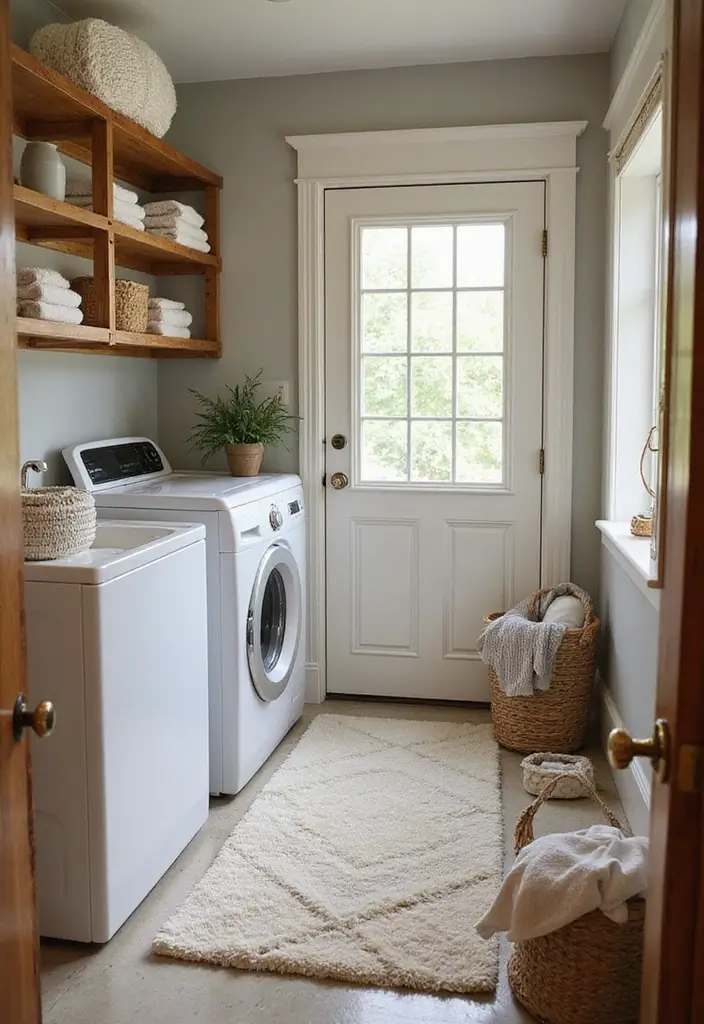 14 Stylish Laundry Room Decor Ideas That Make Doing Laundry Feel Like a Spa Day (Check Out #6!) - 8. Cozy Textiles