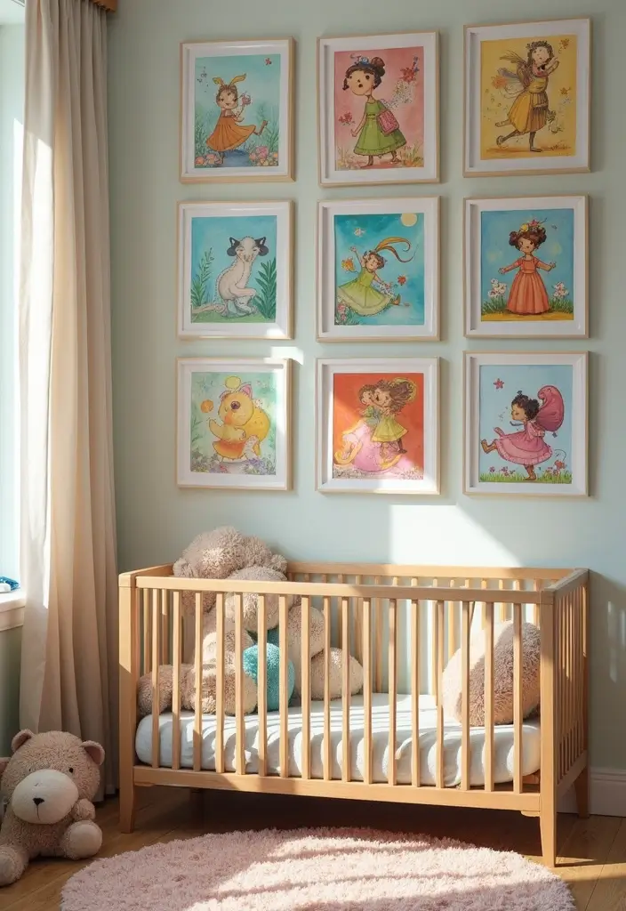 18 Cute Baby Room Wall Art Ideas That Will Transform Any Nursery Into a Dreamland! - 13. Colorful Storybook Illustrations