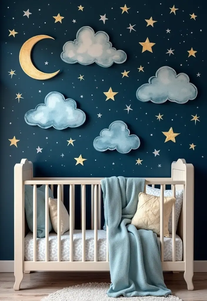 18 Cute Baby Room Wall Art Ideas That Will Transform Any Nursery Into a Dreamland! - 5. Starry Night Theme