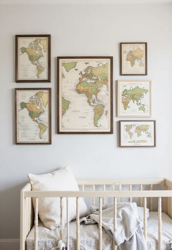 18 Cute Baby Room Wall Art Ideas That Will Transform Any Nursery Into a Dreamland! - 6. Vintage Map Prints