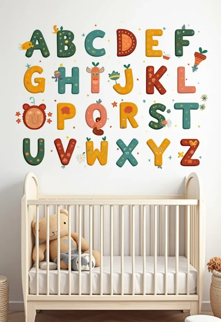 18 Cute Baby Room Wall Art Ideas That Will Transform Any Nursery Into a Dreamland! - 8. Playful Alphabet Art