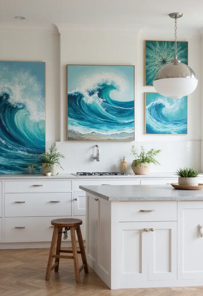 20 Must-Try Coastal Kitchen Decor Tips for a Sea-Wide Style - 15. Incorporate Ocean-Inspired Art