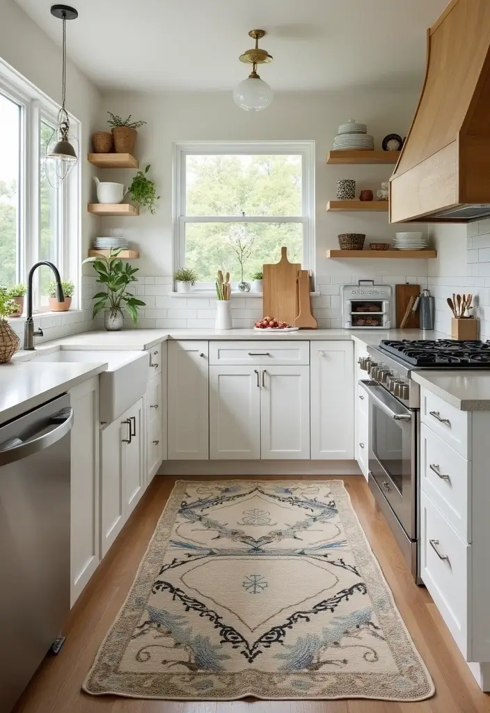 20 Must-Try Coastal Kitchen Decor Tips for a Sea-Wide Style - 19. Opt for Beachy Rugs