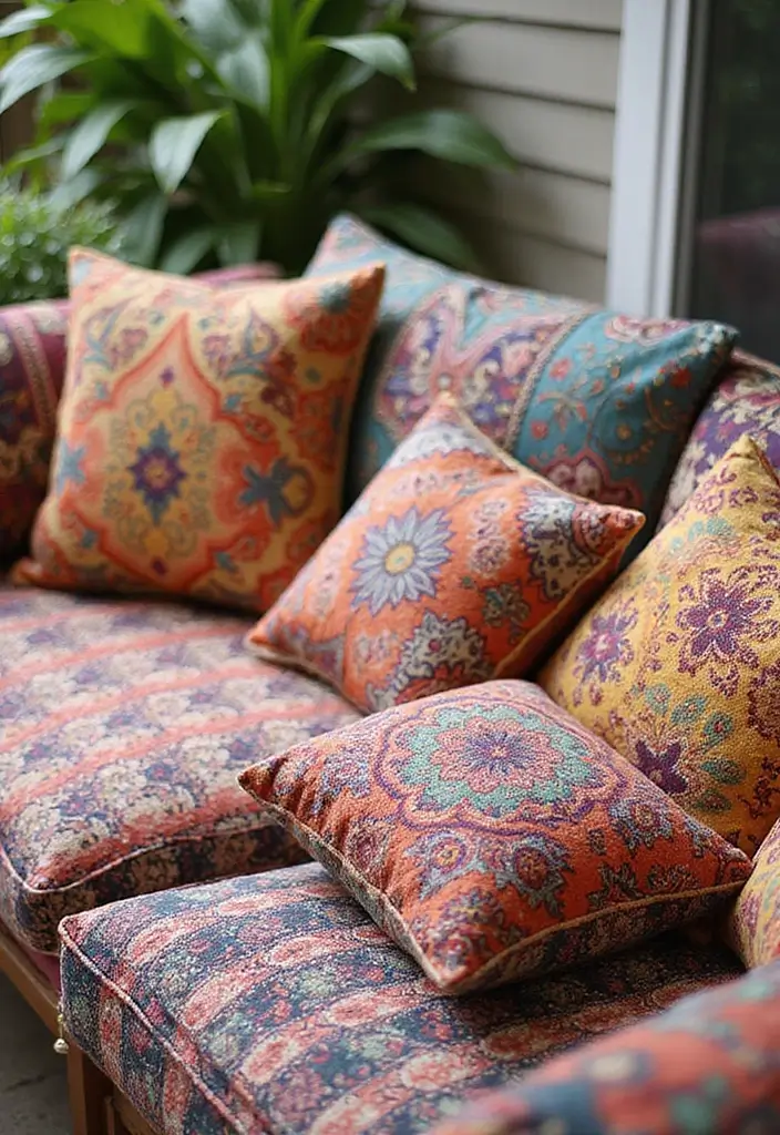 21 Bohemian Patio Decor Ideas That Will Make You Feel Like You're on a Permanent Vacation! (Don't Miss #14!) - 1. Color-Popping Cushions
