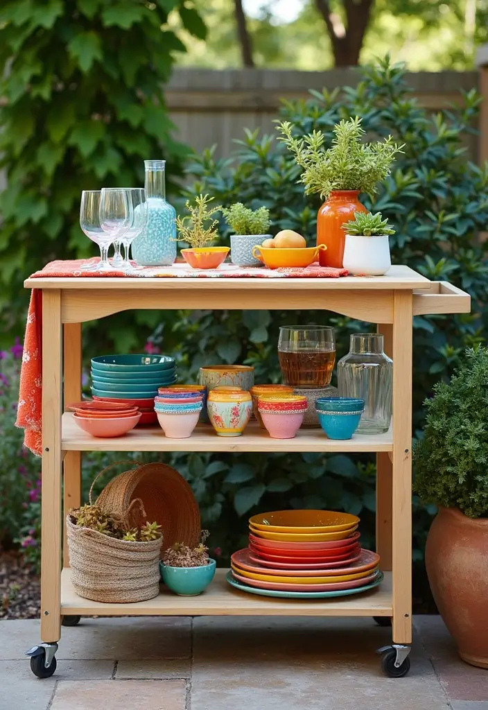 21 Bohemian Patio Decor Ideas That Will Make You Feel Like You're on a Permanent Vacation! (Don't Miss #14!) - 17. Food and Drink Cart
