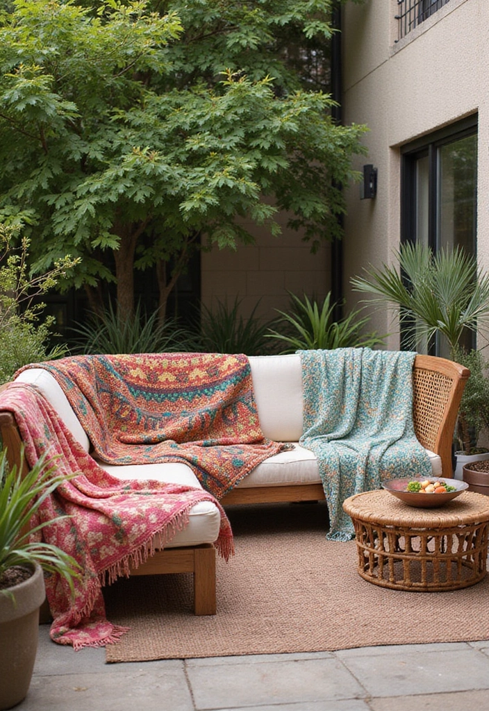 21 Bohemian Patio Decor Ideas That Will Make You Feel Like You're on a Permanent Vacation! (Don't Miss #14!) - 8. Colorful Throws