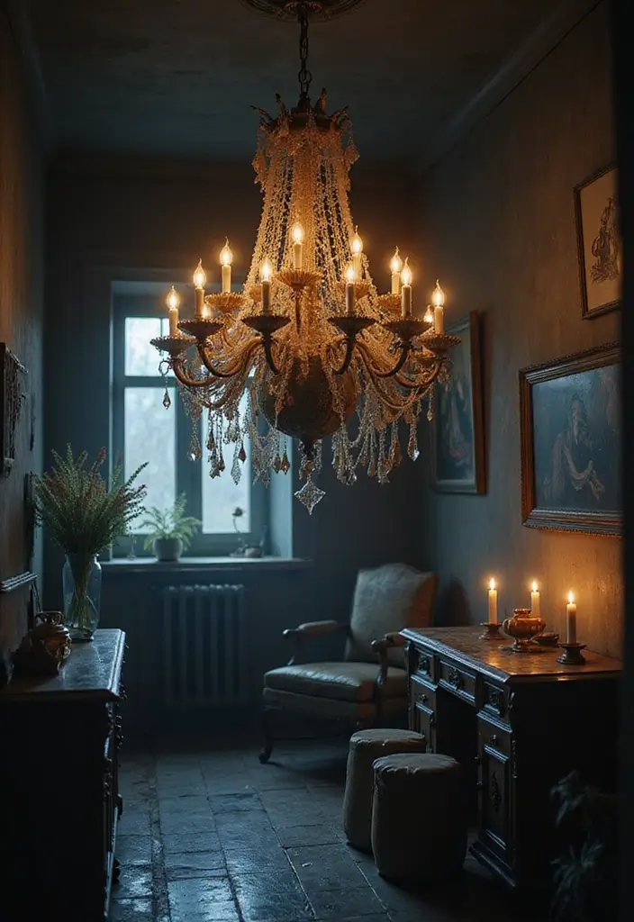 25 Haunted House Ideas That'll Make Your Home Look Like a Spooky Mansion (You Won't Believe #12!) - 1. Cobweb-Covered Chandeliers