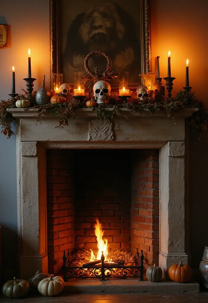25 Haunted House Ideas That'll Make Your Home Look Like a Spooky Mansion (You Won't Believe #12!) - 4. Halloween Mantle Decor