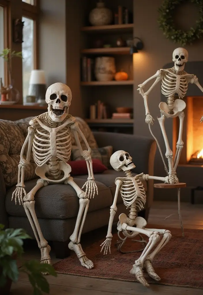 25 Haunted House Ideas That'll Make Your Home Look Like a Spooky Mansion (You Won't Believe #12!) - 7. Whimsical Skeleton Decor