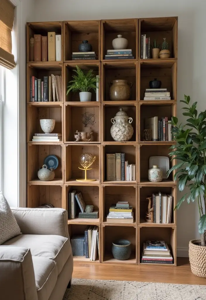 12 Jaw-Dropping Upcycled Furniture Projects That Look Brand New (Budget-Friendly Makeovers!) - 9. Bookshelf from Wine Crates