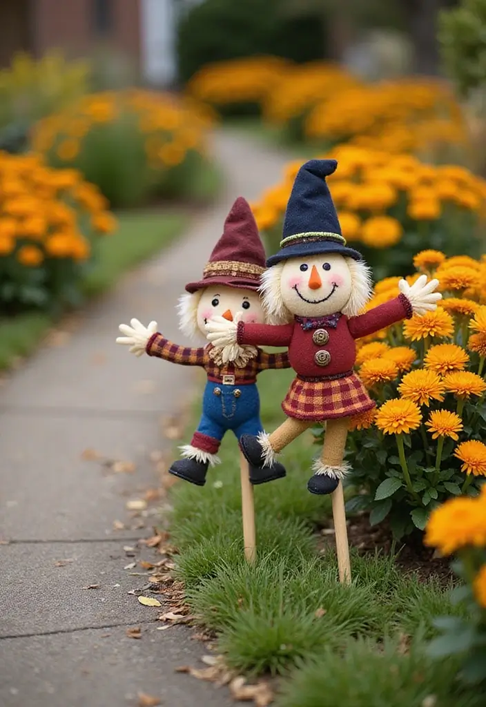 15 Jaw-Dropping DIY Scarecrow Decor Ideas That'll Make Your Fall Front Porch Pop (You Won't Believe #7!) - 9. Mini Scarecrow Stakes