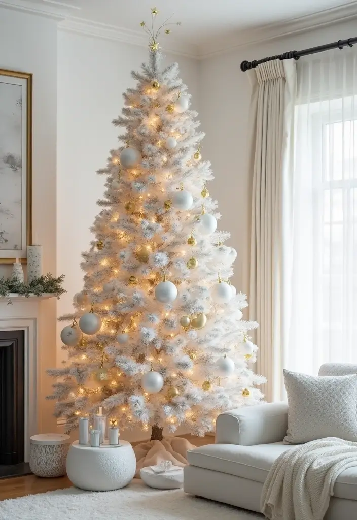 18 Elegant Christmas Trees That Make Your Living Room Look Luxe (No Expensive Fuss!) - 10. Monochrome Majesty