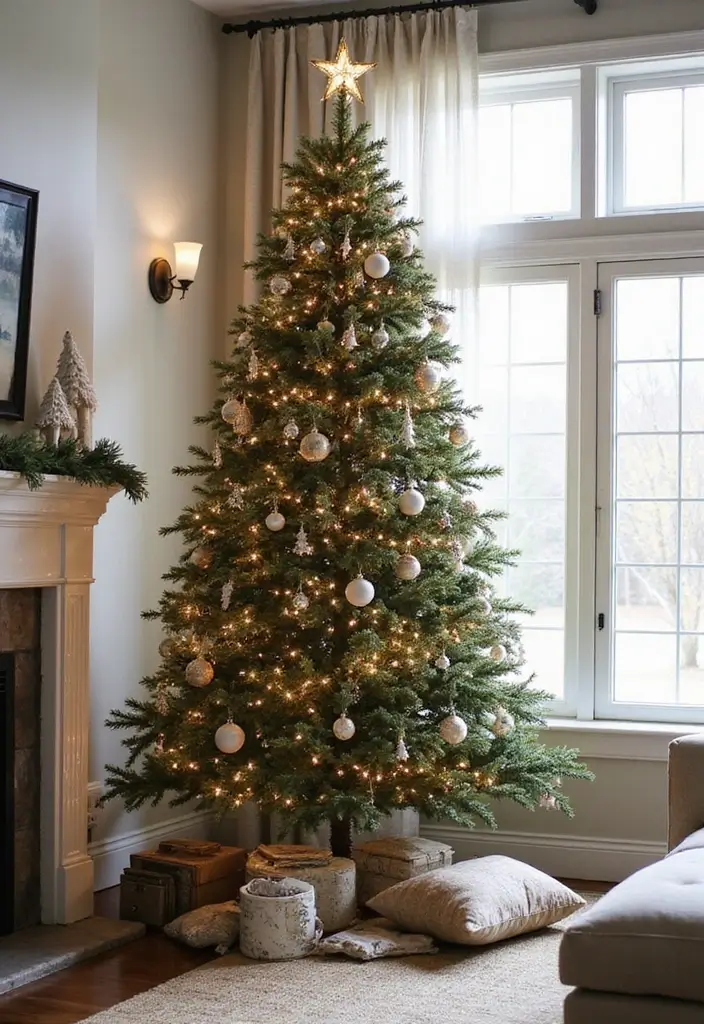 18 Elegant Christmas Trees That Make Your Living Room Look Luxe (No Expensive Fuss!) - 14. Upscale Farmhouse Style