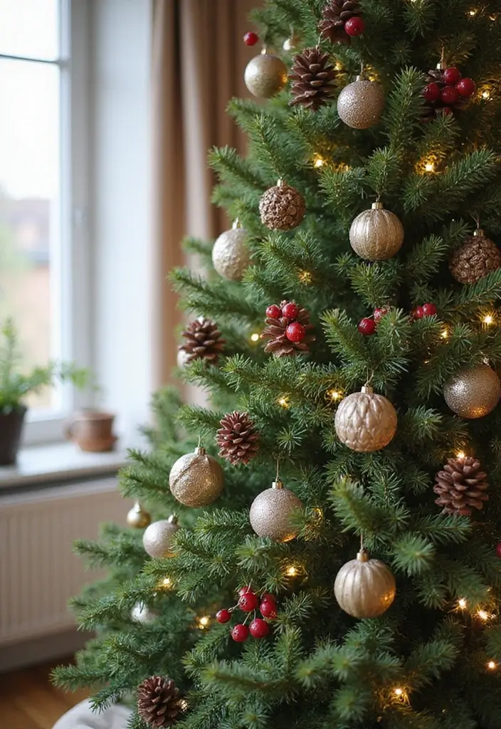 18 Elegant Christmas Trees That Make Your Living Room Look Luxe (No Expensive Fuss!) - 15. Outdoor-Inspired Greenery