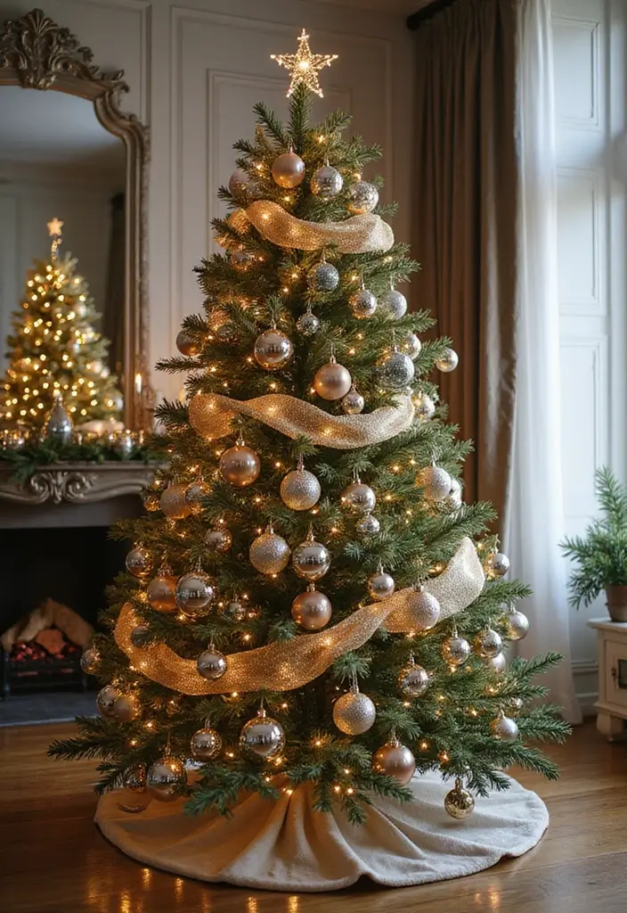 18 Elegant Christmas Trees That Make Your Living Room Look Luxe (No Expensive Fuss!) - 3. Glamorous Metallics