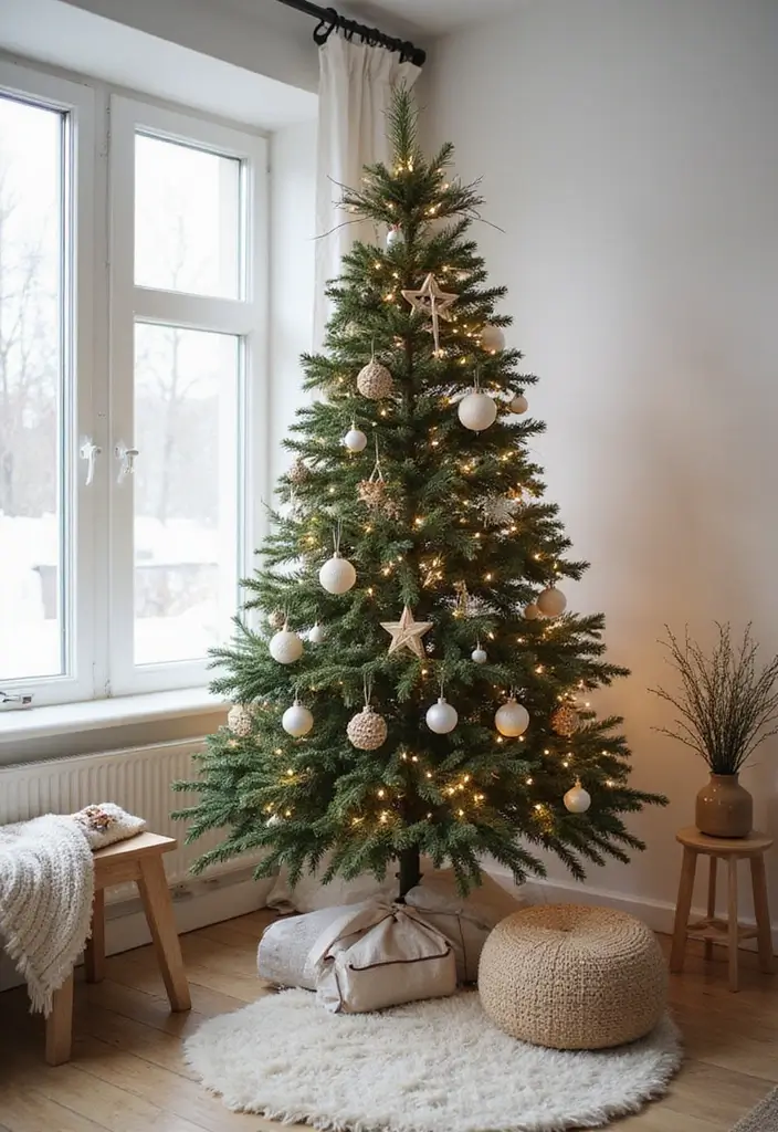 18 Elegant Christmas Trees That Make Your Living Room Look Luxe (No Expensive Fuss!) - 4. Cozy Nordic Style