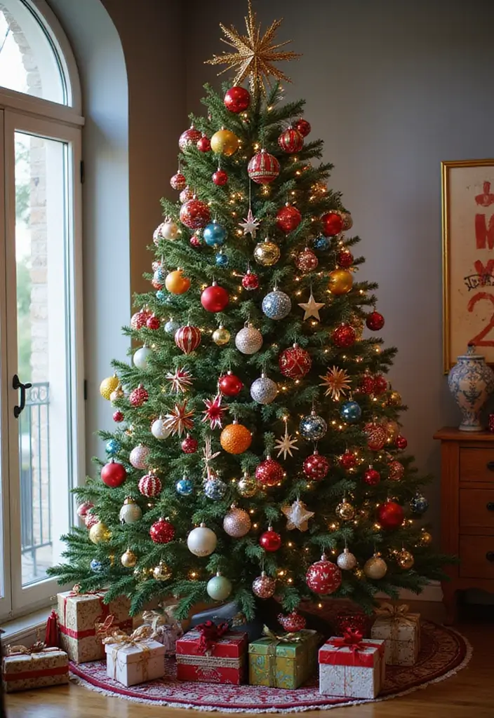 18 Elegant Christmas Trees That Make Your Living Room Look Luxe (No Expensive Fuss!) - 8. Whimsical Color Pop