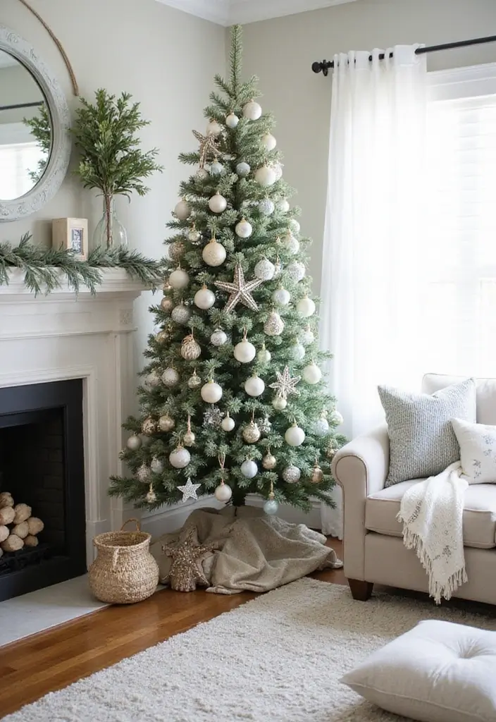 18 Elegant Christmas Trees That Make Your Living Room Look Luxe (No Expensive Fuss!) - 9. Coastal Holiday Vibes
