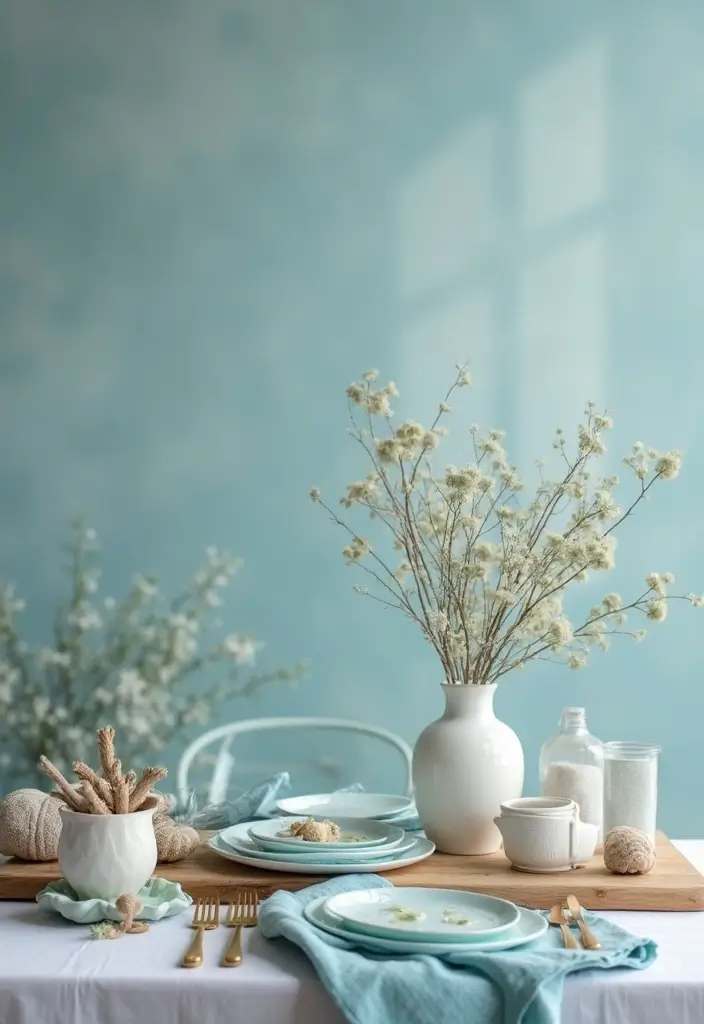 22 Color-Pilled Seasonal Table Settings That Make Your Tablescape Pop - 22. Serenity of Blue: Coastal Calm