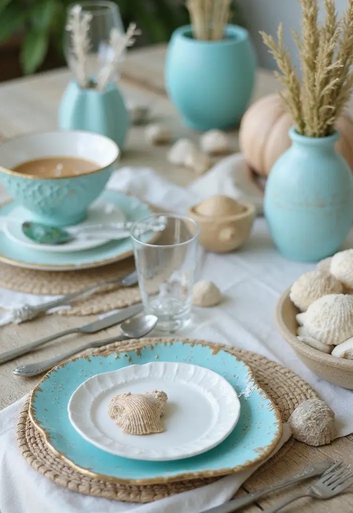 22 Color-Pilled Seasonal Table Settings That Make Your Tablescape Pop - 5. Beachy Breeze: Ocean-Inspired Colors