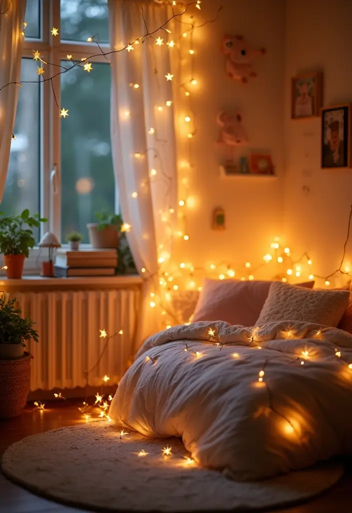 22 Fun Kids' Room Decor Ideas That’ll Spark Imagination (Parents Will Love #15!) - 17. Magical Fairy Light Accents